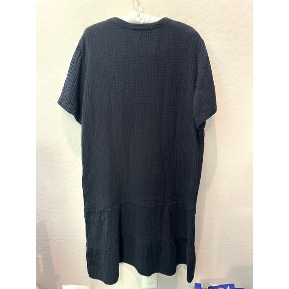 J.JILL | Black Crinkle Cotton Gauze Button Front Midi Dress | Size XL Tall - Picture 6 of 7